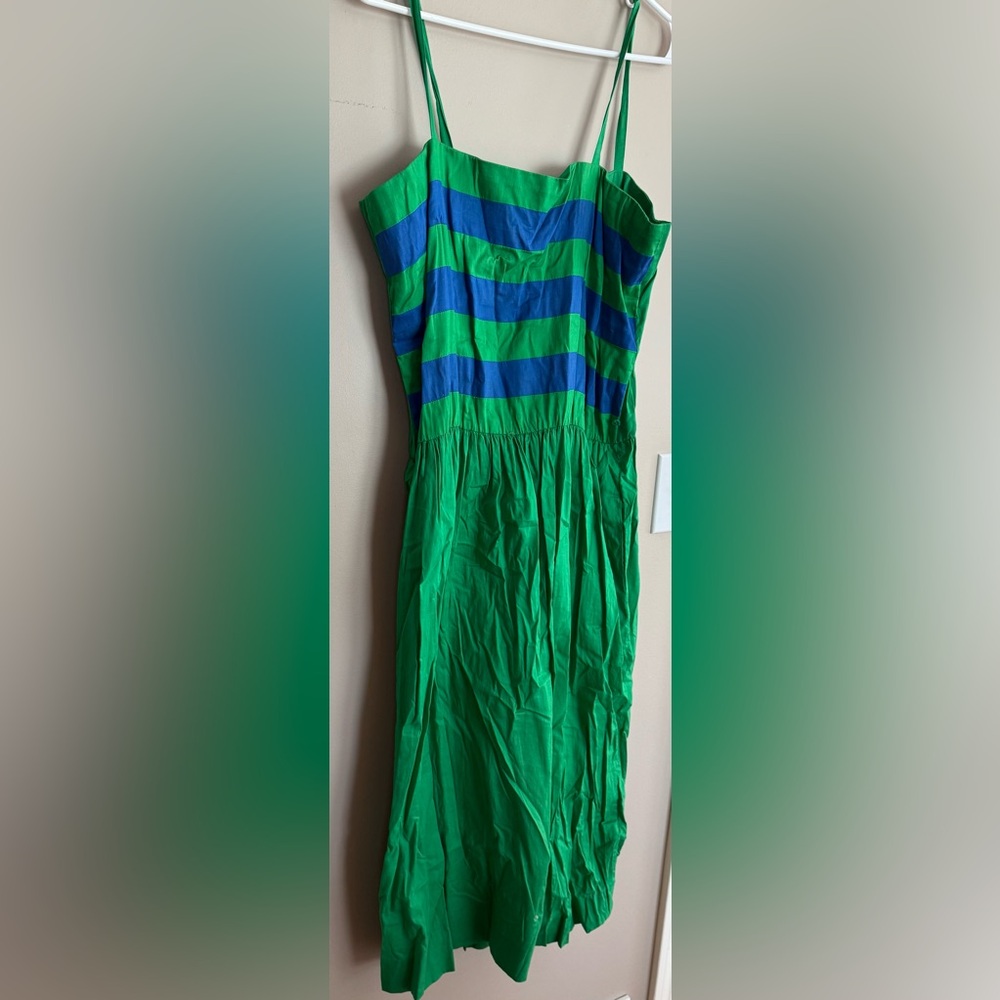 Vintage CASI Green & Blue Sundress Size 16 Preppy 70's